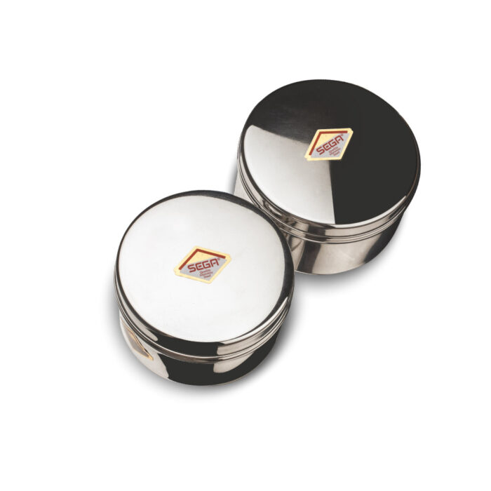 SEGA,Stainless steel flat storage canister/Container/ Kitchen Storage for Snacks - Plain cover dibbi